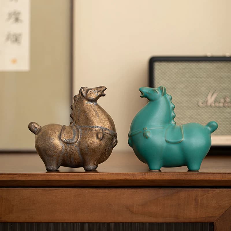 Ceramic Tang Horse Ornament Small Living Room Entrance Wine Cabinet Desktop Decoration Office Desk Zodiac Horse Ornament