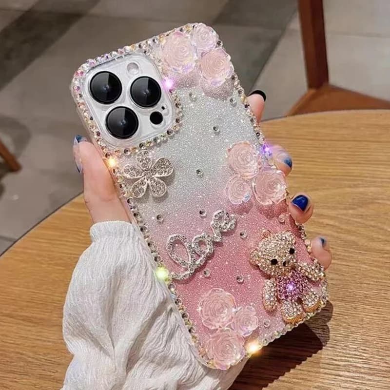 Bling Glitter Case for iPhone 15 14 13 12 11 Pro Max Phone Cases Diamond Crystal Flower Clear Soft Cover