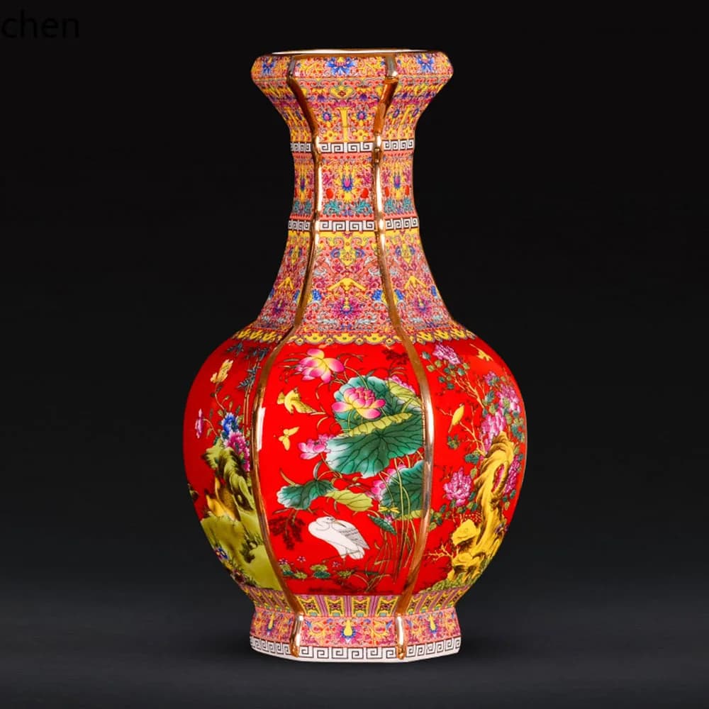 YFY  ceramic vase living room TV cabinet study Bogu frame flower arrangement decoration enamel ornament