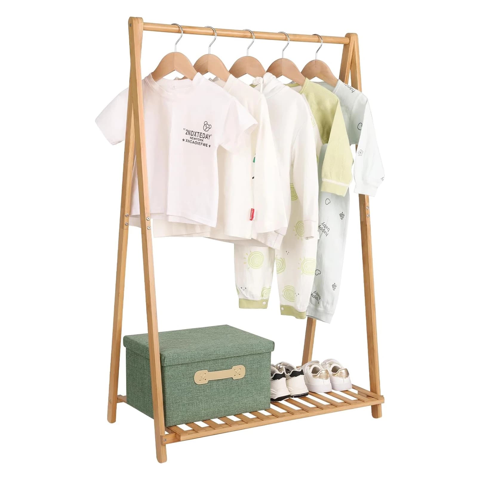 Premium Bamboo Children's Hanging Clothes Rack for Wardrobe Space Includes Hat Rack for Bedroom Floor Usepromote sales