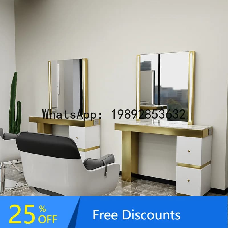 CZ  Mirror Table Hair Salon Special Stainless Steel with Cabinet Hair Mirror Internet Celebrity Hair Salon Double-Sided Mirror