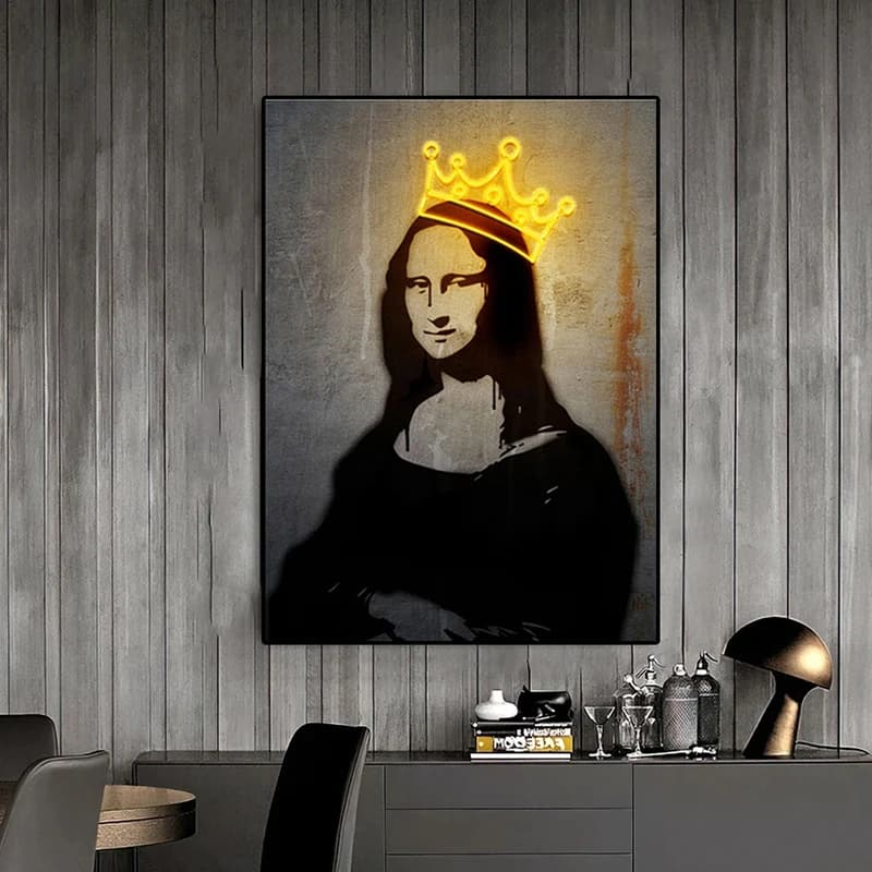 Funny Mona Lisa Poster Print Canvas Painting Neon Effect Wall Art Pictures for Living Room Home Decoration Cuadros