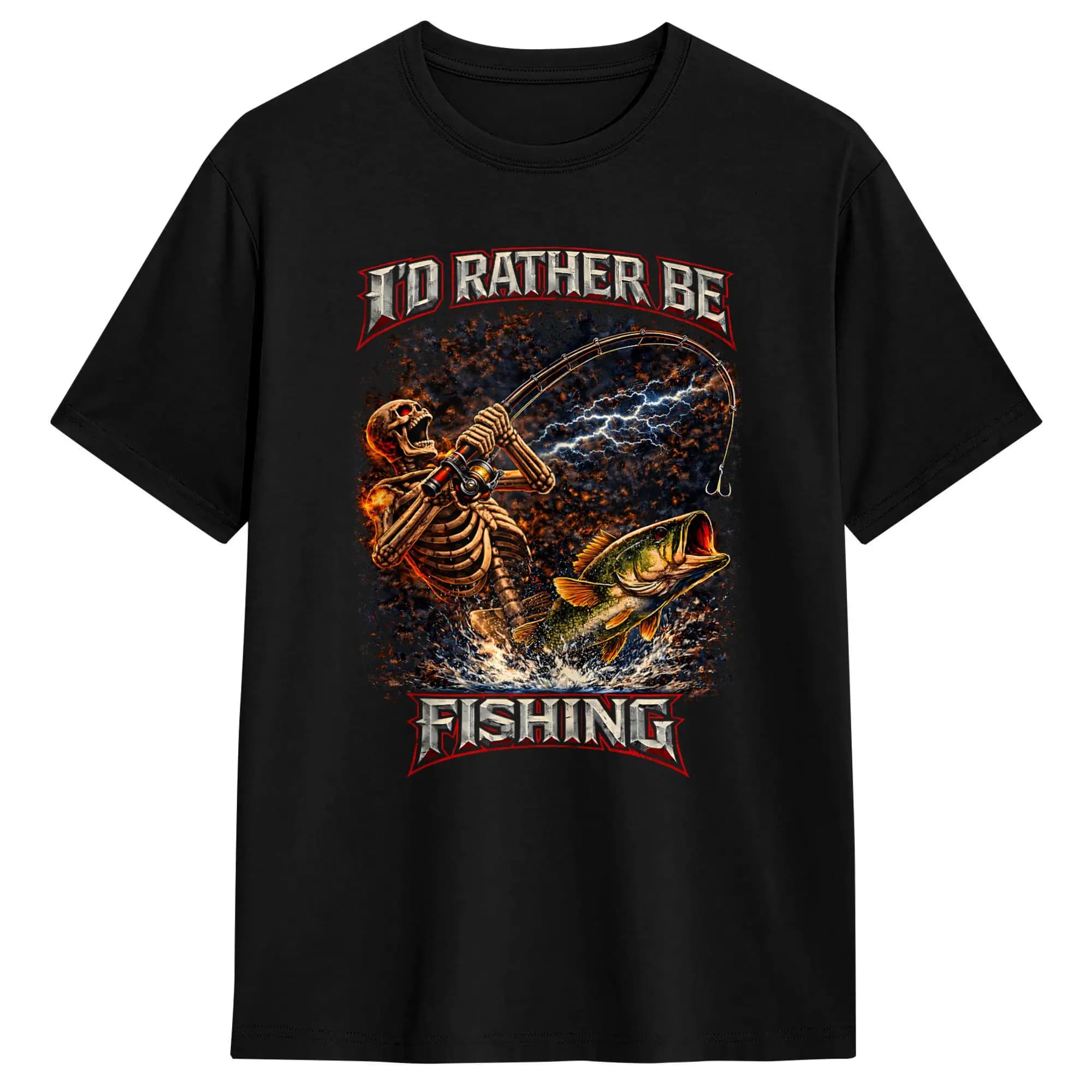 Vintage Fishing Skeleton Fish Heavy Rock Music T-Shirt Men  Awesome Cotton Tee Shirt O Neck Short Sleeve T Shirts Printing Tops