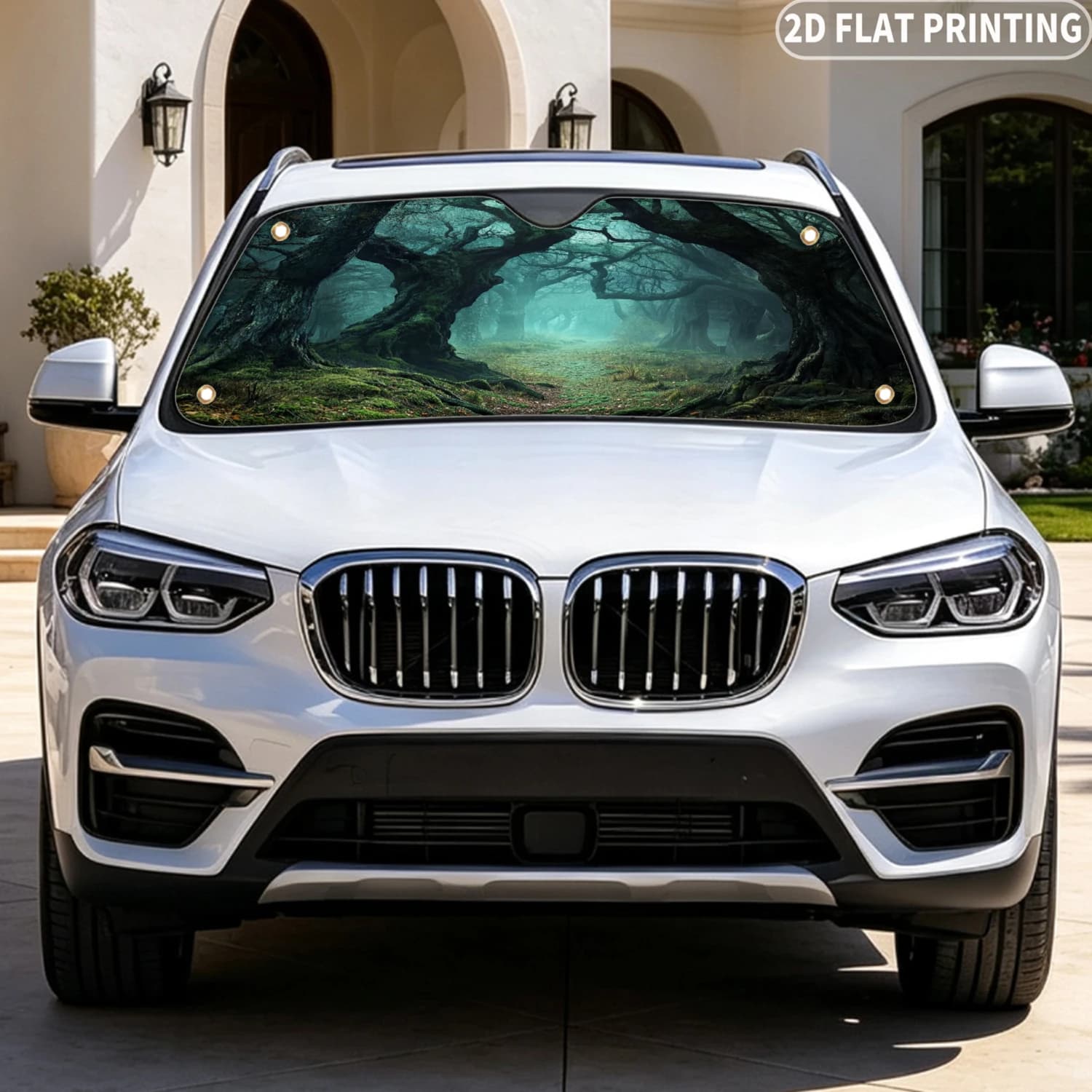 1pc Universal Car Windshield Sunshade, with Mystical Forest Pathway Sunshade Print 2D FLAT Printing Design, 4 Suction Cups