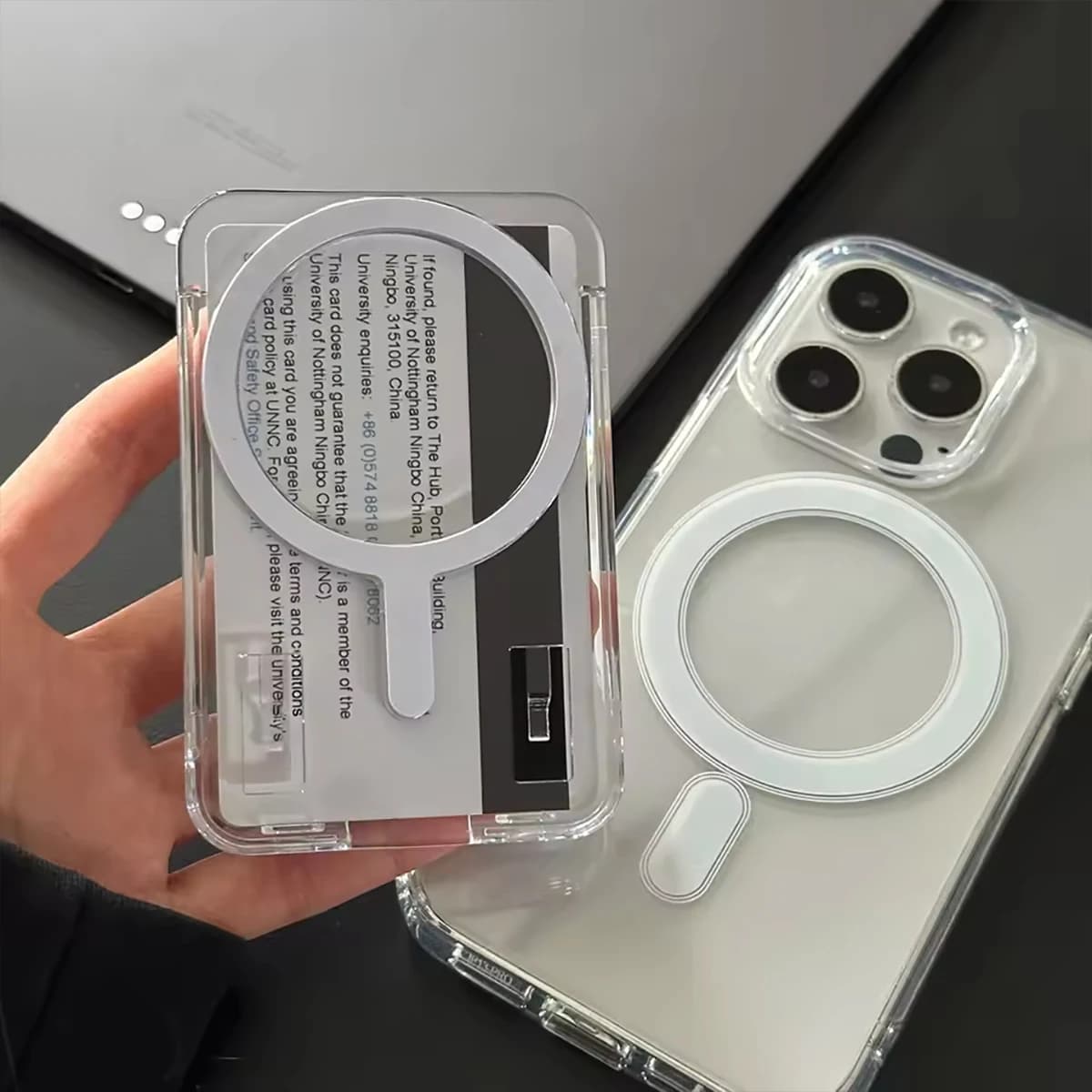New Transparent Vertical Push-Pull Magnetic Card Holder with Strong Magnetic Magsafe Back Sticker for Phone Case, Sliding Card Slot for 2 Cards, Compatible with Magnetic Card Holder