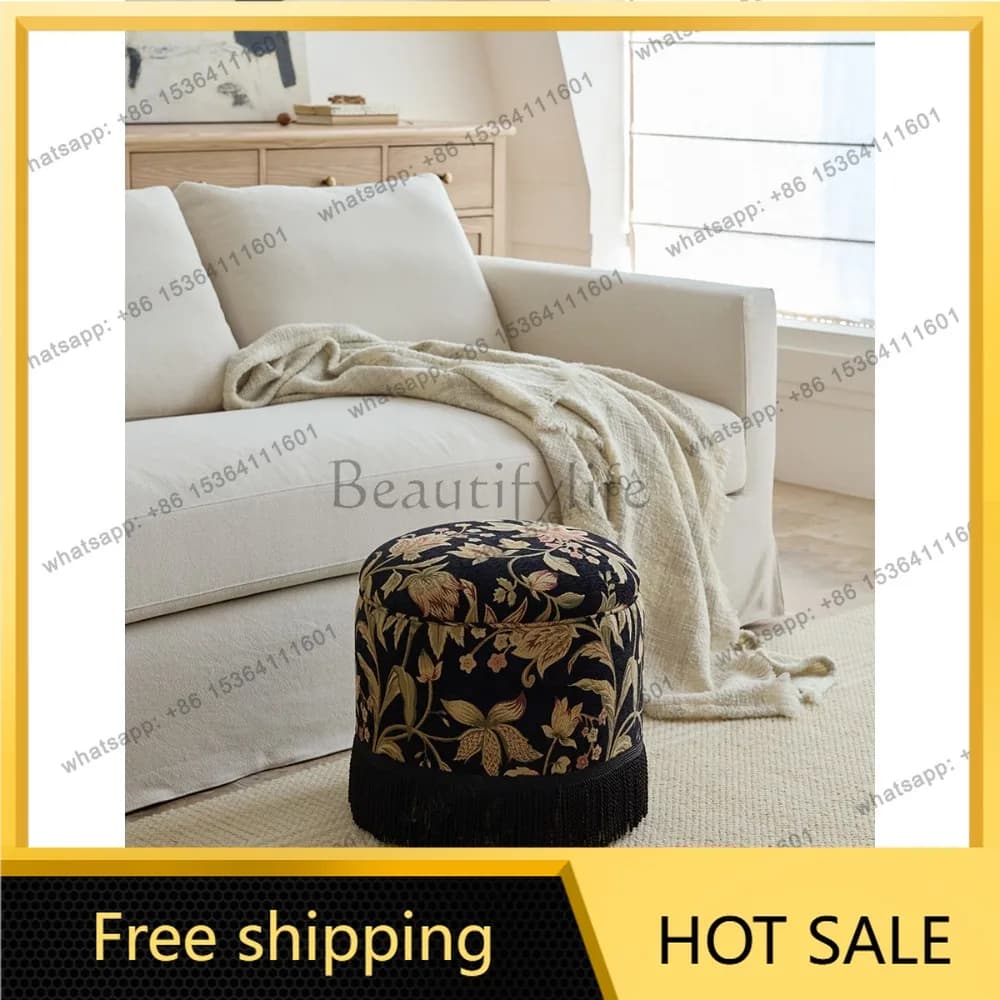 FG French neoclassical makeup stool round stool fringed dressing sofa stool