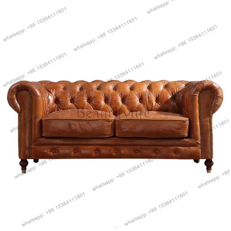 12American leather art three-person sofa retro industrial style, combination sofa furniture