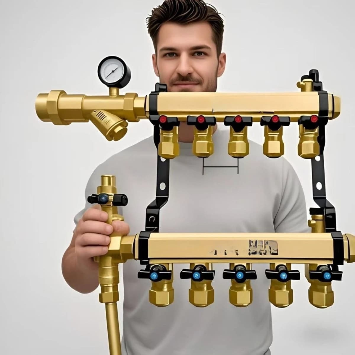Flow floor heating water separator geothermal all copper household brass full set of thickened valve