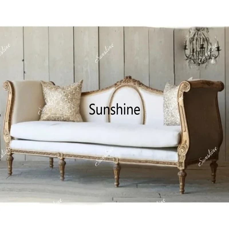 Solid wood carving flower sofa French living room leisure sofa villa bed and breakfast sofaTJ