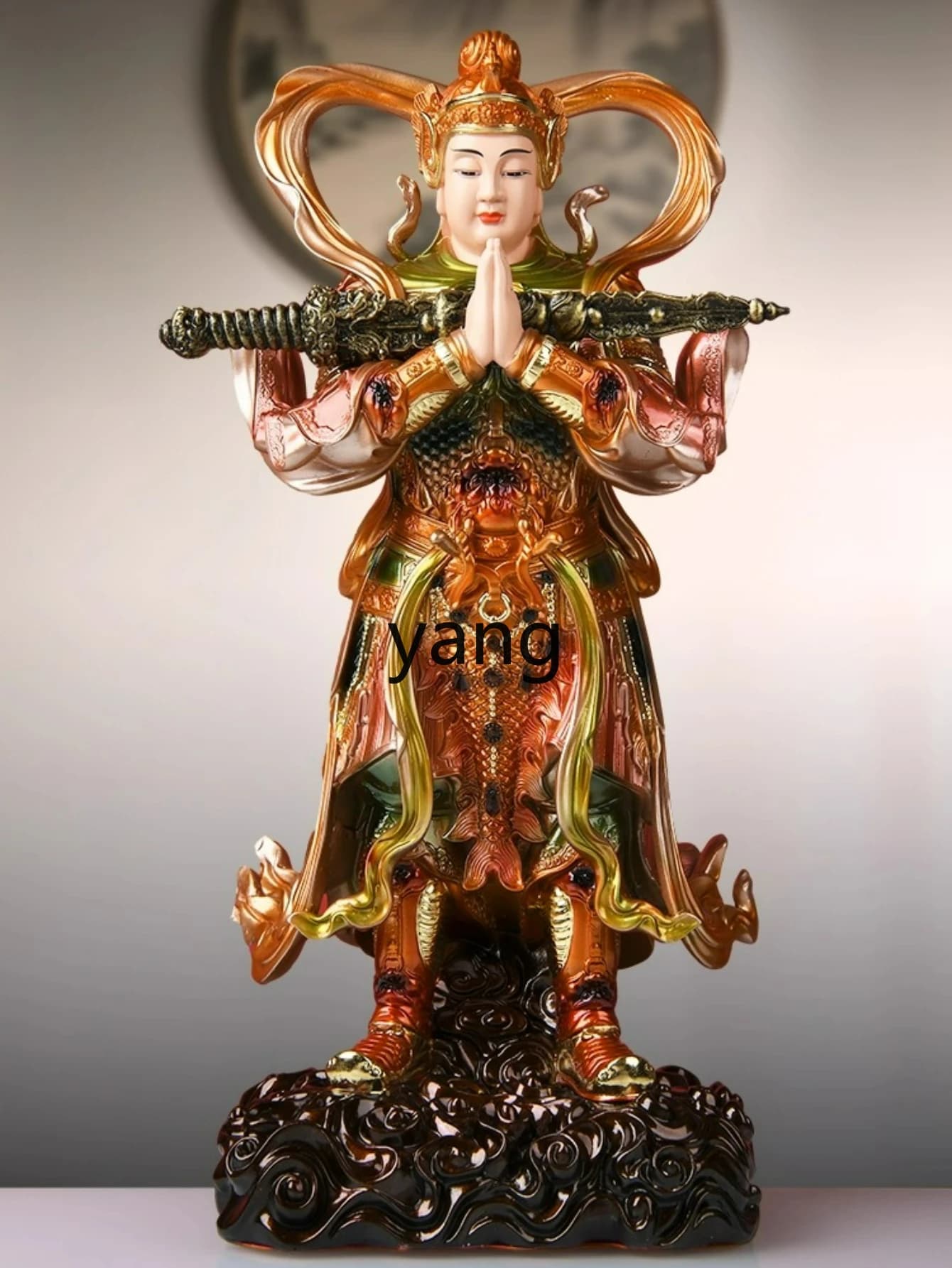 LTT Buddha Statue Gaozhang Standing Statue Painted Ornament Left and Right Dharma Protector Buddhist Hall Household Offering