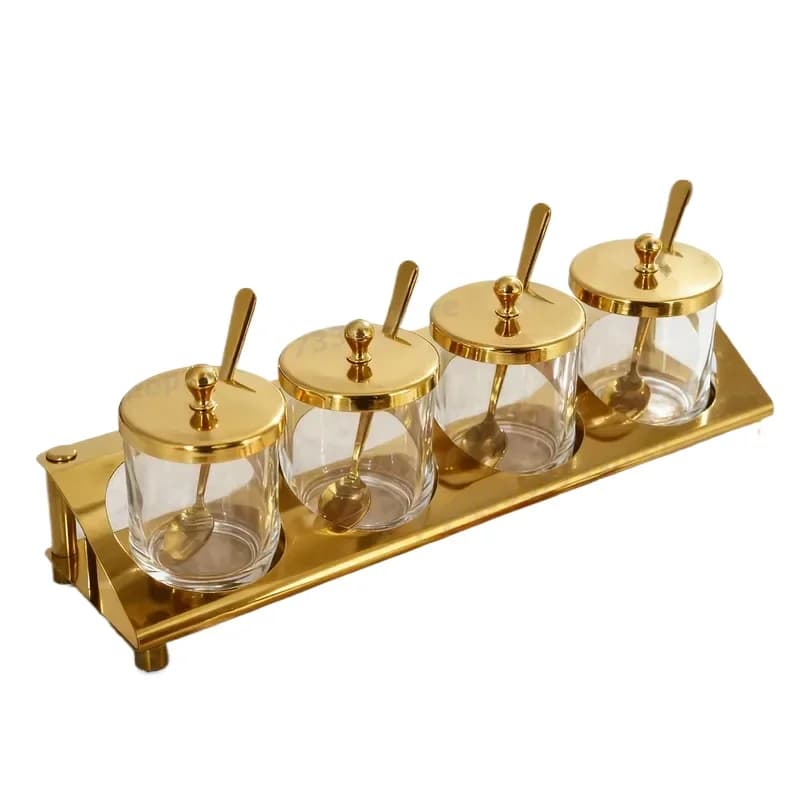 300ml Luxury Turkish Glass Sugar Jar Set With Gold 304 Stainless Steel Spoon Elegant Metal Container For Kitchen Home Decor