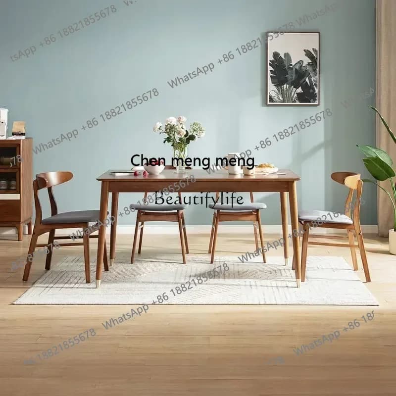 cn8350 style  Walnut color all solid wood dining table log small apartment furniture ss 8617