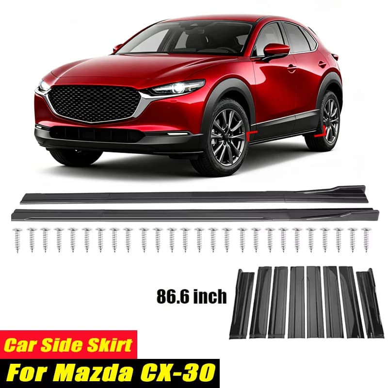 For Mazda CX-30 Racing Style Side Skirts 86.6Inch 2.2M Rocker Panels Side Lip, ABS 8Pcs Glossy Black Car Body Kit