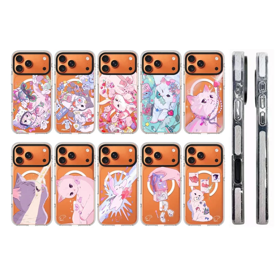 Pink Cat Pattern Acrylic White Border Phone Case Cover for IPhone 12 13 14 15 16 17 Pro Max Case for IPhone 17 Air