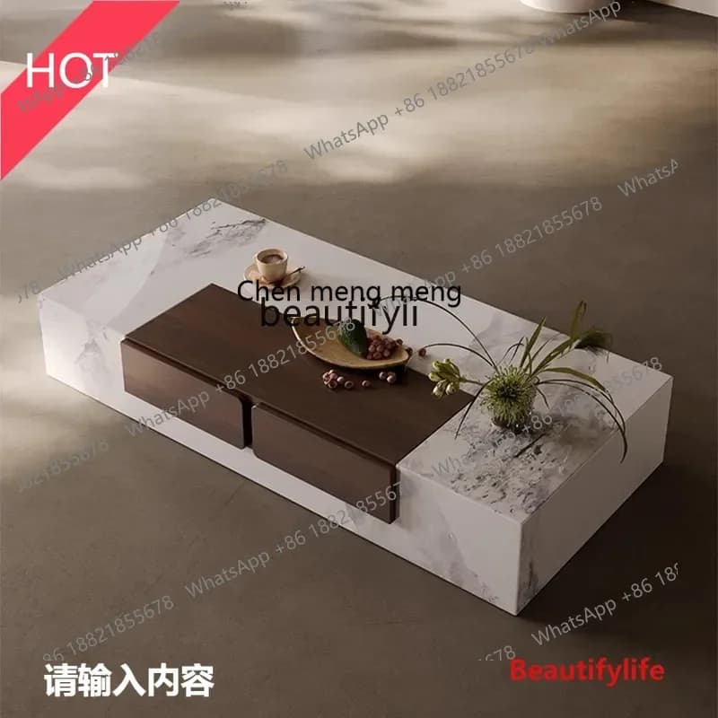 A32 A Italian light luxury rock slab coffee table TV cabinet combination villa living room walnut coffee table