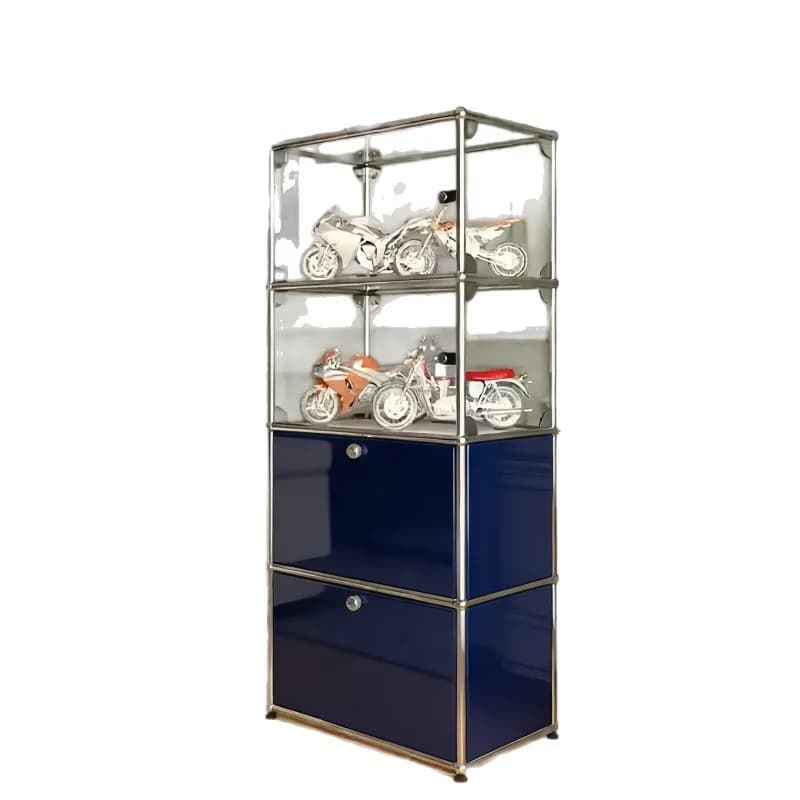 Display cabinet model storage cabinet, stainless steel transparent dust-proof glass door display cabinet bucket cabinet