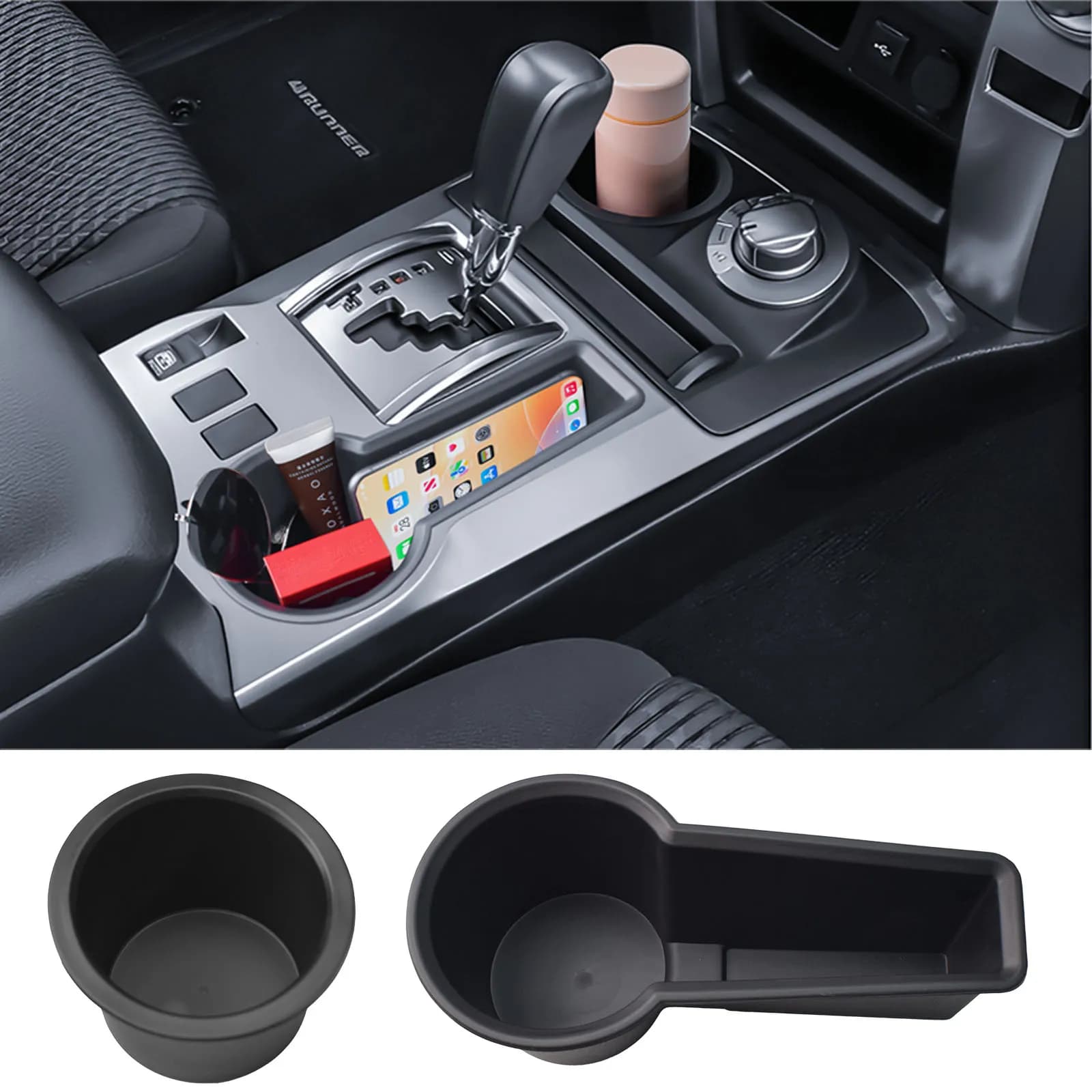 Cup Holder Inserts for 2014-2024 Toyota 4Runner Center Console Cup Holder Storage Organizer Gear Shift Storage Tray Accessories