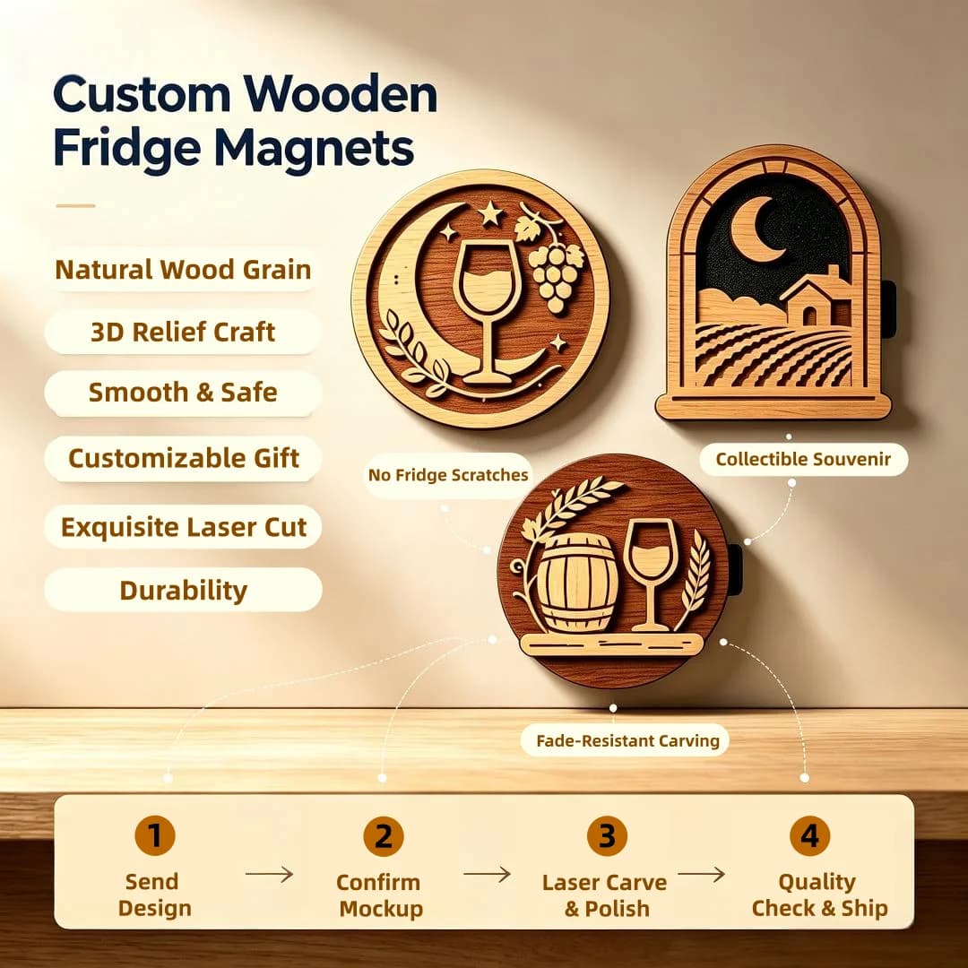 Factory Customization Double Sided Wooden Style Refrigerator Magnet 3D Magnet Logo Engraved Wooden Souvenir With Strong Magnetic