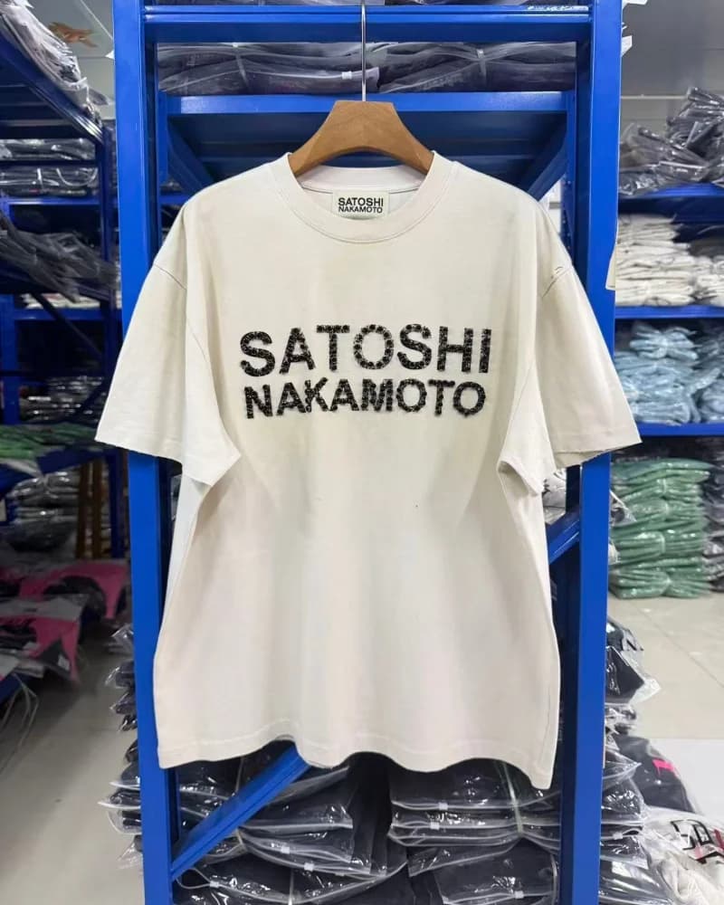 SATOSHI NAKAMOTO 26SS Men's  Women's White Crew Neck Distressed Vintage New Loose-Fit Trendy Short-Sleeve T-Shirt