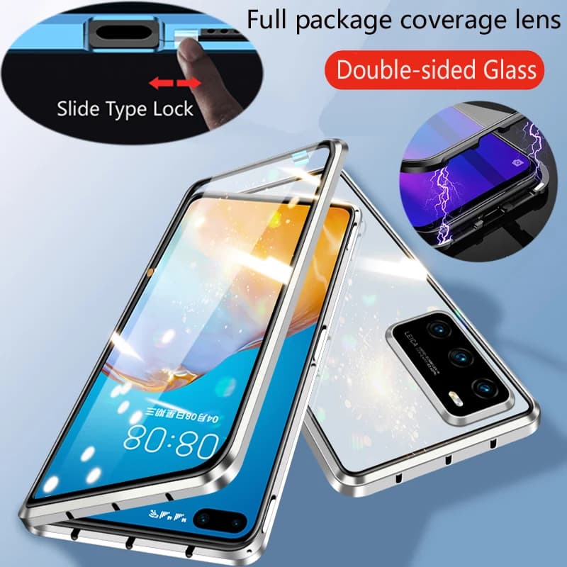 Metal Magnetic Double Sided Glass with Snap Lock Phone Case for Redmi A4 14C 4G 5G Note13ProPlus 15 360° Protection Cover Cases
