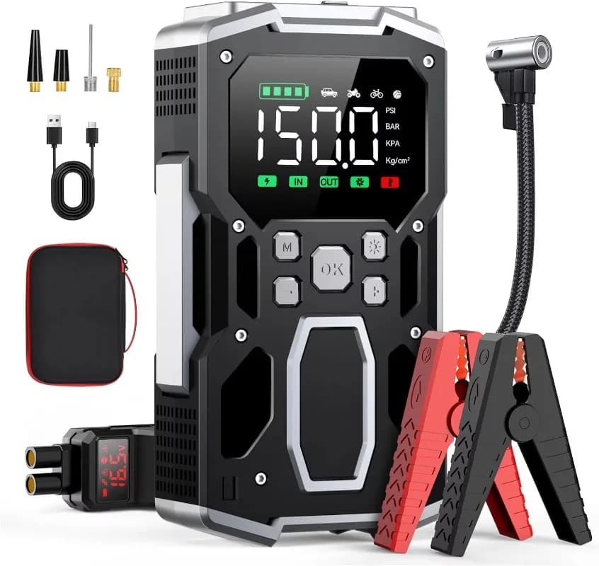 5000A Portable Jump Starter with Air Compressor 12V Starting  Power Bank Car ODM
