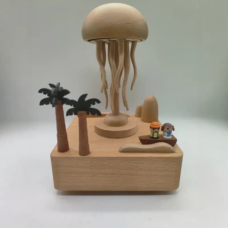 Jellyfish Bluetooth Wooden Rotating Music Box Creative Birthday Gift for Girl Girlfriend Valentine's Day Gift First