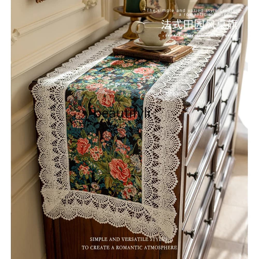 American retro flower table flag jacquard lace coffee table TV cabinet long bucket cabinet decorative tablecloth