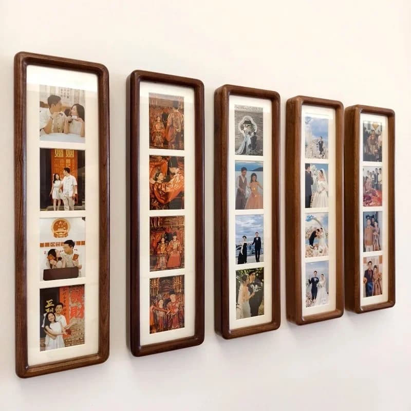 Long Solid Wood Photo Frame Creative Multi-Grid Three-Panel Wedding Couple Picture Frame for Tabletop or Wall Display Home Décor