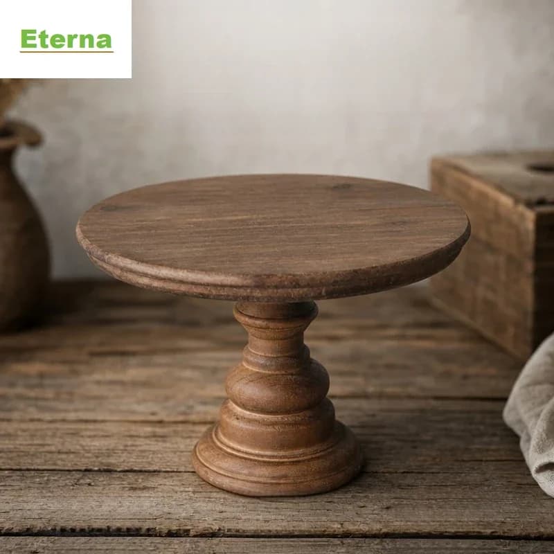 Vintage Wooden Cake Stand, French Rustic Detachable Pedestal Design, Decorative Dessert Tray for Home Cafe Table Decor