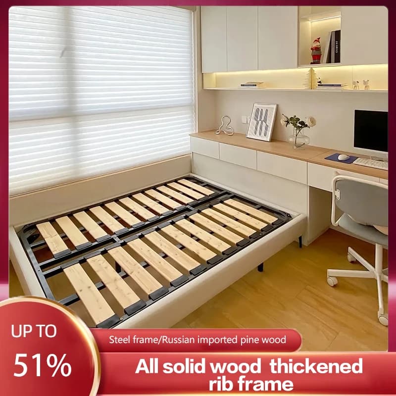 Tatami Bed Frame Solid Wood Row Frame Mattress Floor Breathable Moisture-proof Artifact Bed Board Foldable Pine Bed Frame