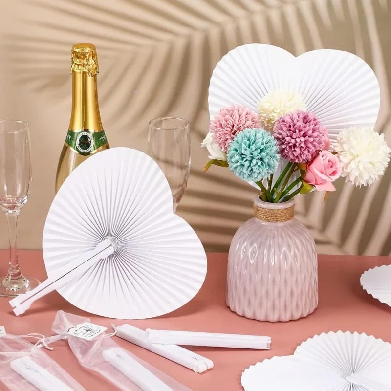 Z20/100 PCS Heart Shape Round Paper Fans Foldable DIY Painting Wedding Anniversary Party Favors Guest Gifts Kids Party Decoratio
