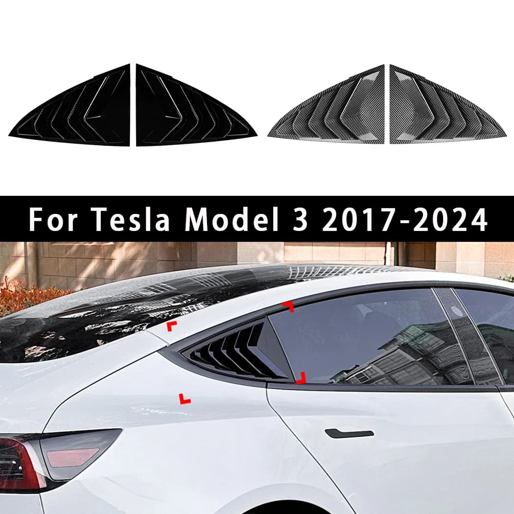 2PCS Carbon Fiber Car Quarter Window Louver Cover For Tesla Model 3 2017-2024 Rear Triangle Window Cover Auto Accessories