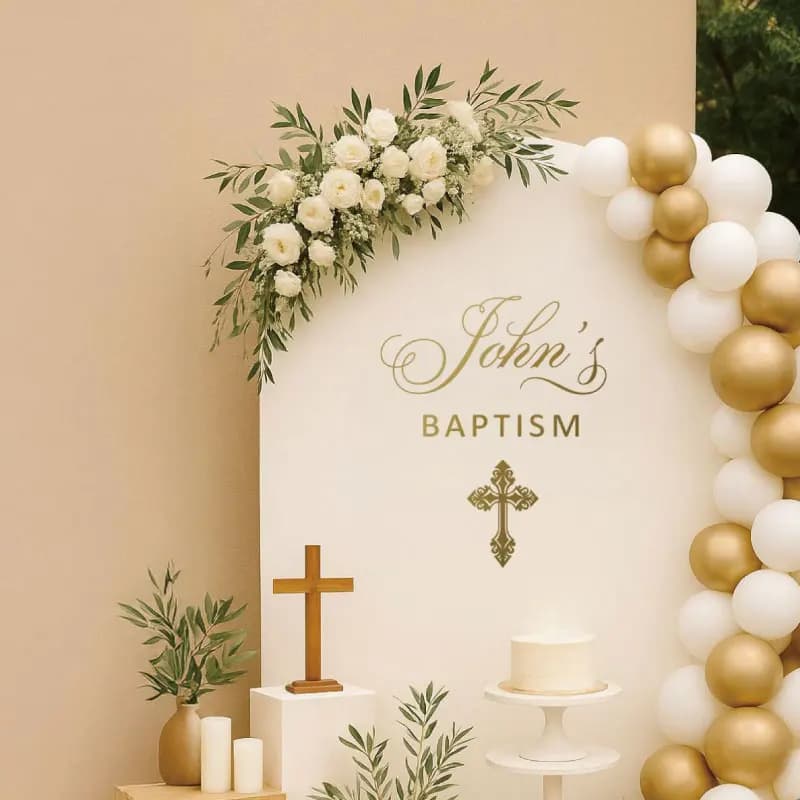 Baptism Custom Vinyl Decal with Cross and Name, Personalized Christening Decoration, Religious Event Party Wall Sticker Q154