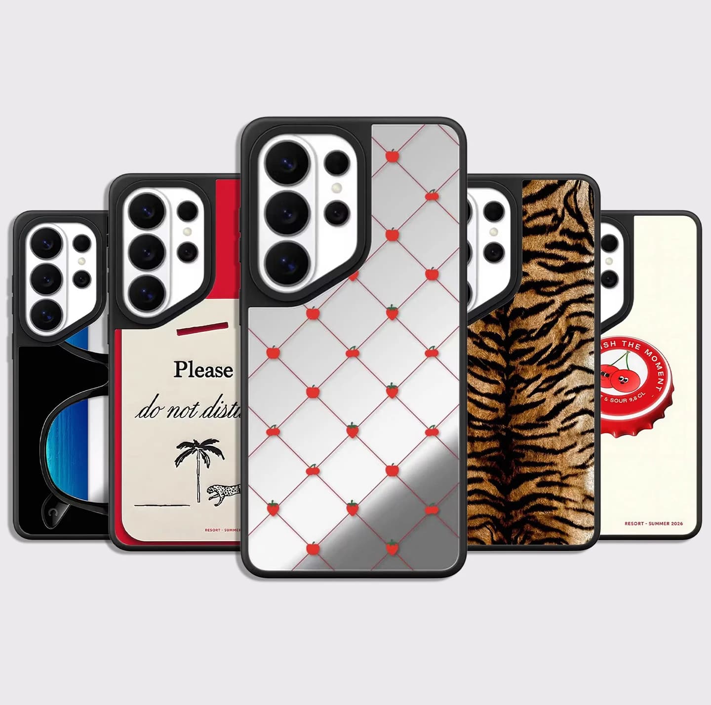 Cherry Strawberry Grid Mirror Surface Magnetic Phone Cover for Samsung Galaxy S23 S24 S25 S26 Ultra S26+ Plus Case