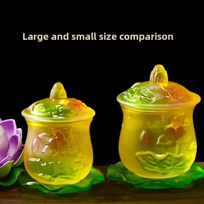 T6- water supply cup lotus glass holy water cup  purification Buddhist hall Guanyin lotus water cup