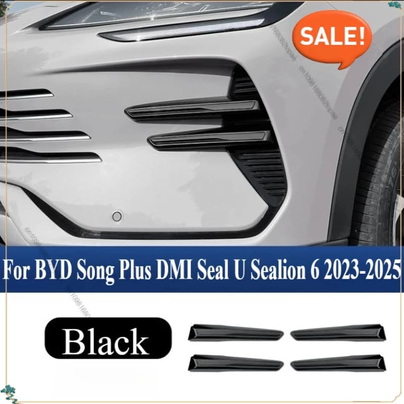For BYD Song Plus DMI Seal U Sealion 6 2023 2024 2025 Car Fog Light Garnish Black Warrior Grille Sticker Kit Car Accessories