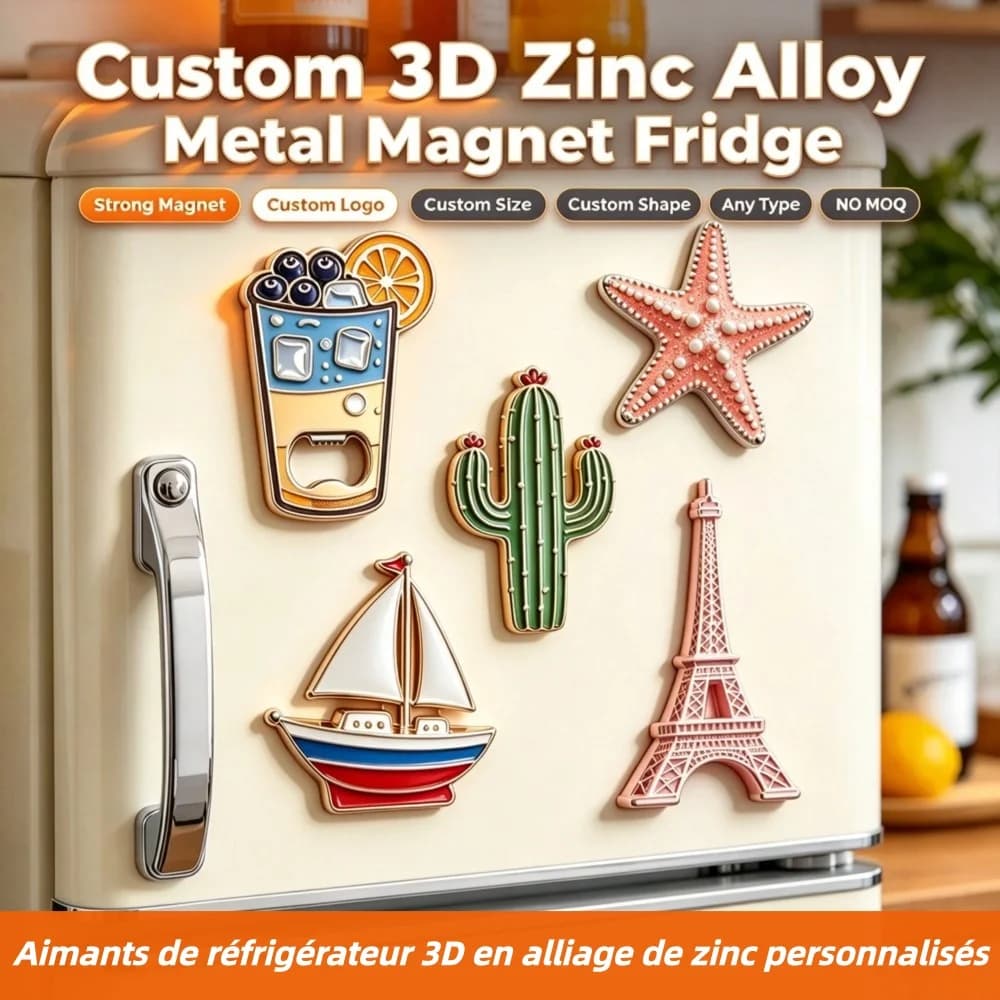 Custom Logo Metal Fridge Magnets Embossed 3D Aluminum Custom Durable Fridge Magnet Strong Magnetic Suction Refrigerator Magnet