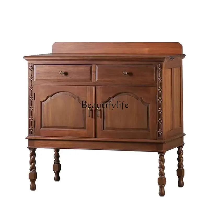 Medieval retro dining side cabinet French solid wood wall aisle entrance small side storage cabinet