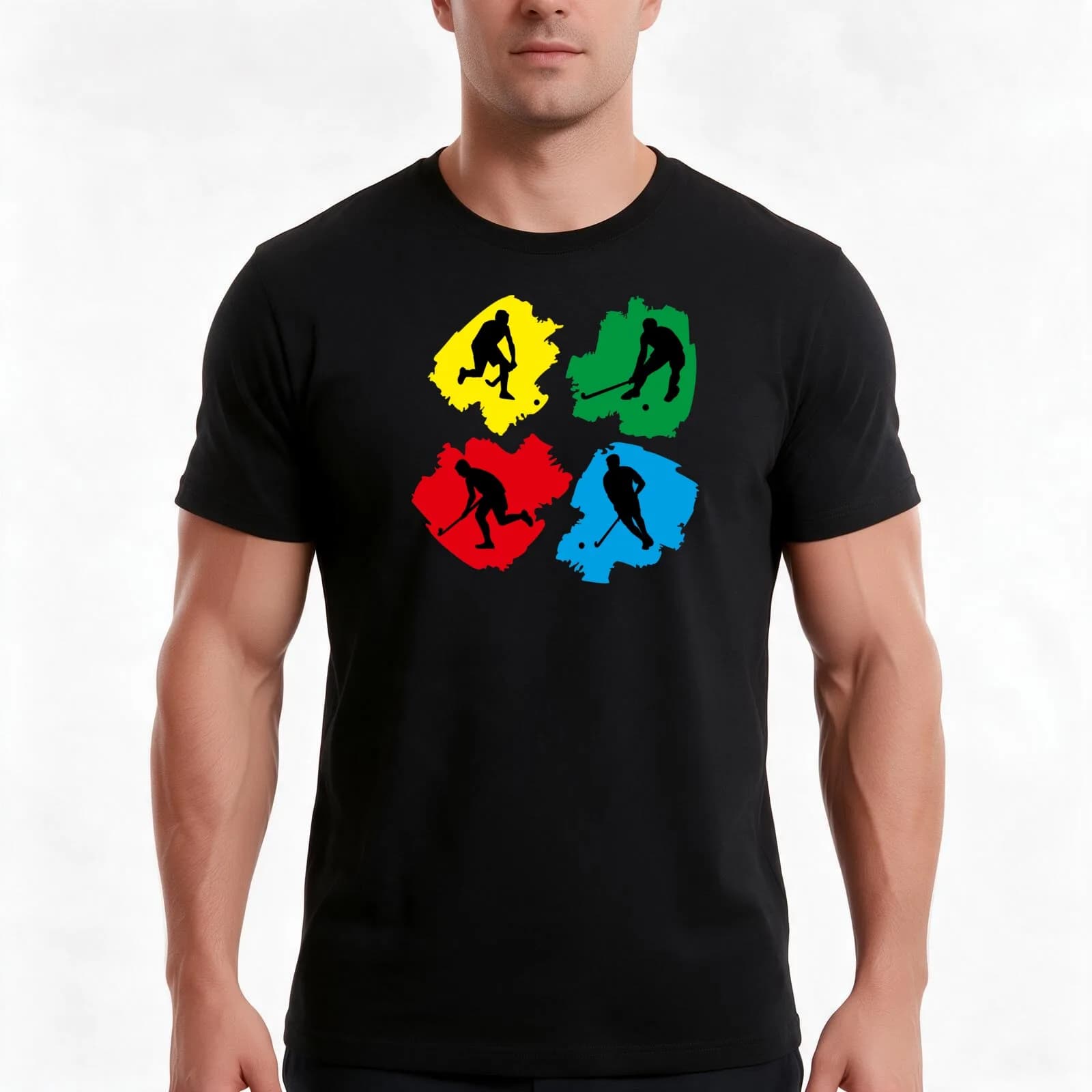 Field Hockey Pop Art T-Shirt, Summer Casual Cotton Tee, Oversized Streetwear Tops, Vintage Graphic Print, Loose Fit Short Sleeve