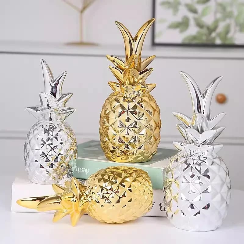 Modern Minimalist Gold-Plated Pineapple Ceramic Miniature Figurines - Desk Decor Home Accessories for Living Room