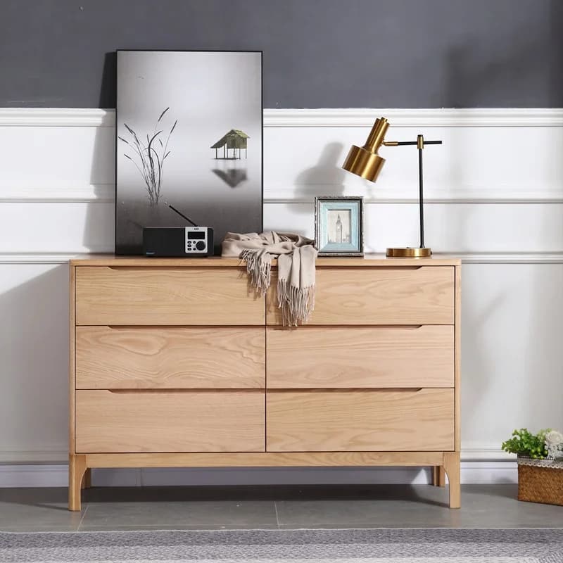 #Solid Wood Six-Drawer Multifunctional Modern Simple White Oak Bedroom Storage Cabinet