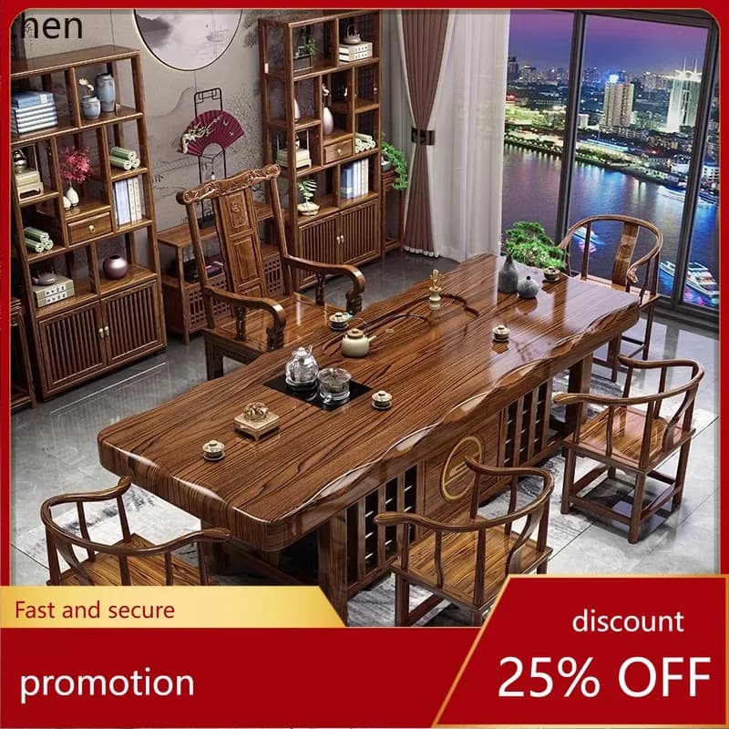 HXL Solid Wood Tea Table Office Tea Brewing Integrated Tea Table Combination Table and Chairs