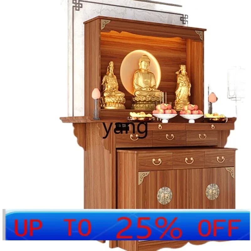 LHH  Buddhist niche New Chinese vertical cabinet Shentai cabinet Solid wood Guanyin Buddha statue