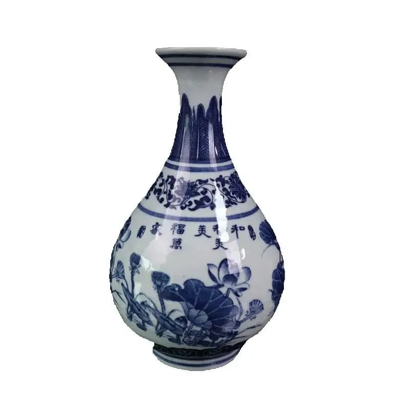 Chinese Old Porcelain Blue and White Flower and Bird Pattern Jade Pot Spring Vase Traditional Asian Decorative Item for Home