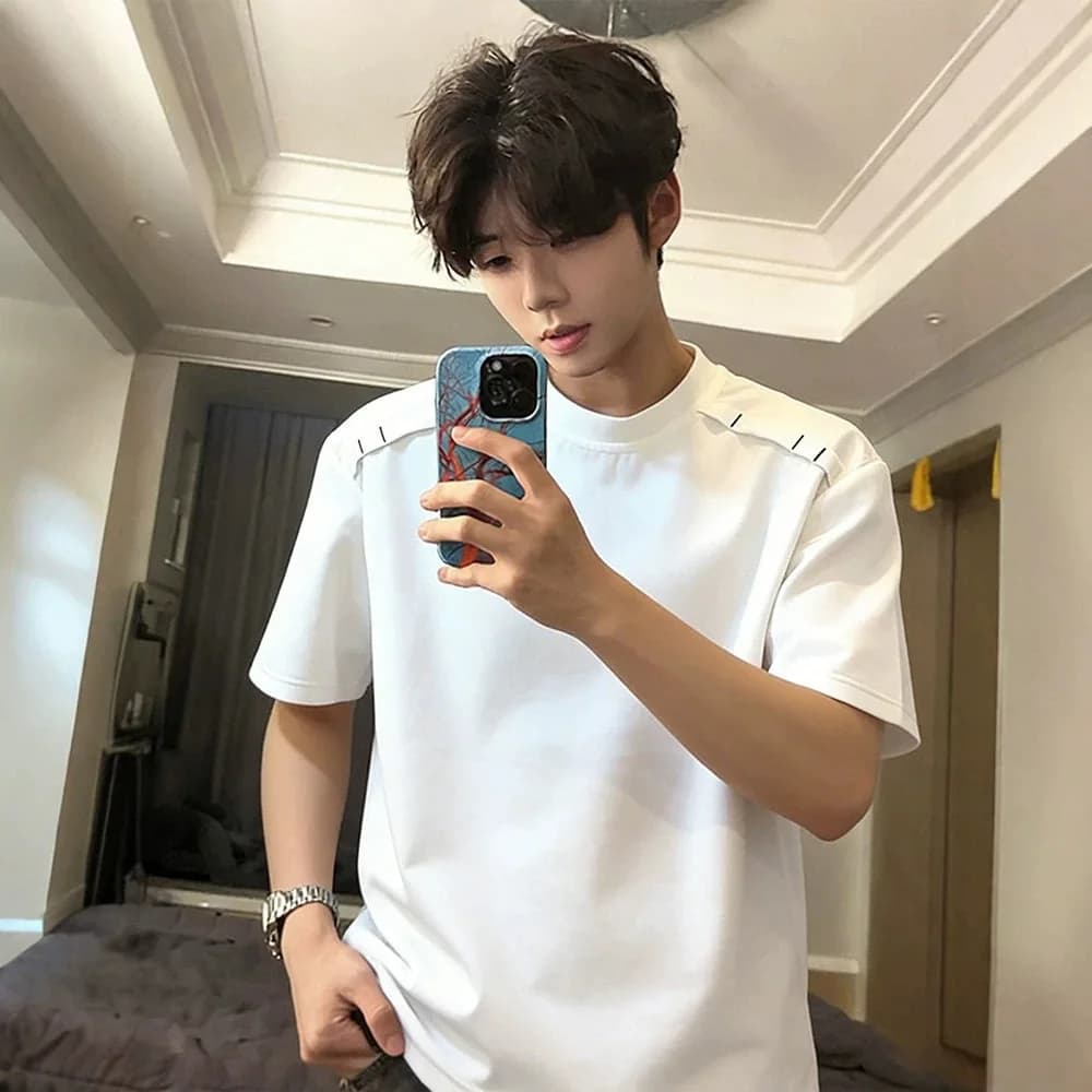 2026 Summer New Minimalist Short Sleeved T-shirt for Men Korean Fashion Harajuku Round Neck Casual Loose T-shirt Men Clothing