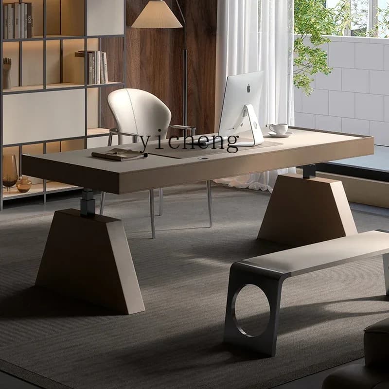 H20- smart desk light luxury high-end home desk saddle leather electric lifting computer desk