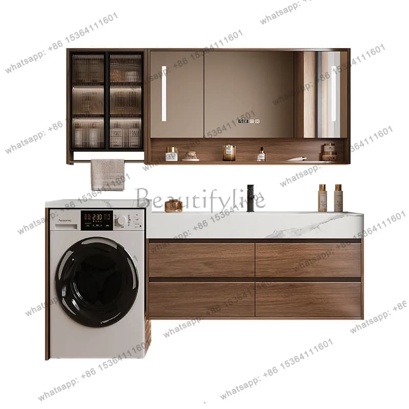 Bathroom Washing Machine Cabinet Rock Slate Bathroom Cabinet Medium Antique High and Low Basin Washbasin