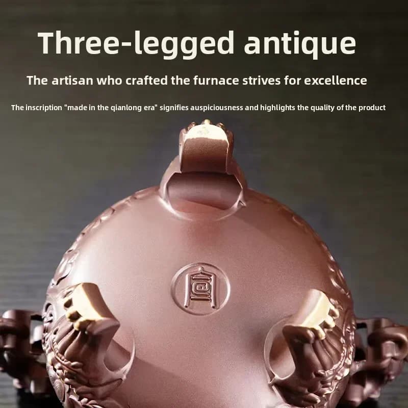 TQH-i7.7 antique lion Erlong play bead incense   beast ear three-legged incense burner home office sandalwood brass aromatherapy