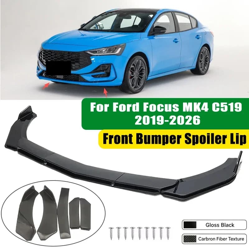 For Ford Focus MK4 C519 2019-2026 5Pcs ABS Car Front Bumper Lip Spoiler Splitter Body Kit Canard Tuning Accessories