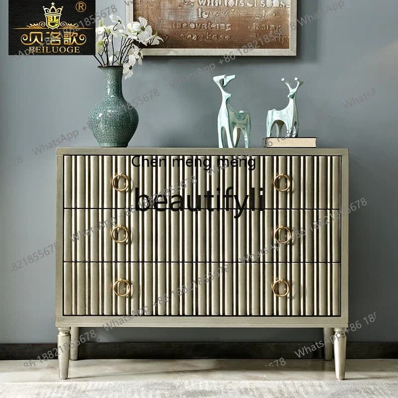B178 American retro champagne silver engraved decorative cabinet light luxury drawer storage cabinet